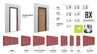 Parametric Doors and Windows from Base Surface for Architecture Floor Plans Rhino 8 3D #Grasshopper