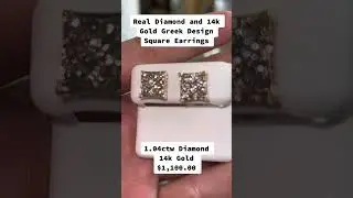 Real Diamonds & 14k Gold Greek Design Square Earrings by Ijaz Jewelers