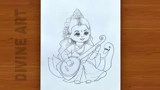 How to draw Saraswati easy | basant Panchami drawing | Chitra