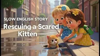 🐱💖Misi & Shisi Rescue a Scared Kitten | Slow English Story for Kids #SlowEnglish #animalrescue
