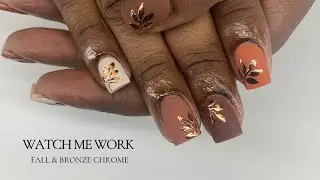 Fall Nail Overlay You&rsquo;ll Want to Recreate| Short Nail Inspo | Bronze Chrome Leaf Design 🍁✨
