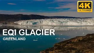 4K drone footage of Eqi Glacier in West Greenland