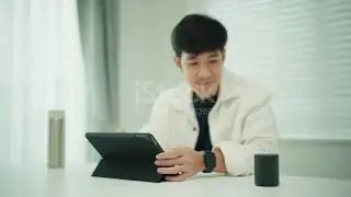Man using digital tablet and bluetooth speaker. 4K stock video 4K Resolution, Adult, Appliance
