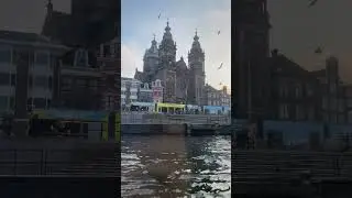 View of Basilica of St. Nicholas from Amsterdam Canal Cruise⛪ 4K Netherlands | Little Happy Travels
