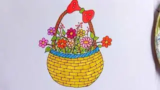 how to draw flower basket 🌼easy flower vase drawing 🌼