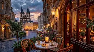 Relaxing Evening Jazz in Prague ☕ Old Town Outdoor Café Ambience & Winter Jazz Music for Calm Focus