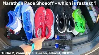 Marathon Pace Shoeoff. What is the fastest? Turbo 2 vs Zoom Fly 3 vs Rincon vs Adios 4 vs NEXT%