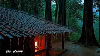Deep Sleep Rain Sounds in a Javanese Traditional Village House | Cozy, Fireplace, Forest Ambience