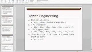 Tower Engineering Example (Binary Linear Programming)