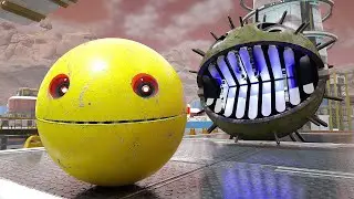 Pacman, Robot Chain Chomp, and Flying Robot in the Ultimate Sci-Fi Labyrinth Battle