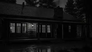 Rain and Thunderstorm Ambience on a Wood Cabin Porch Creating a Relaxing Sleep Atmosphere