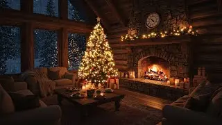 Soothing Christmas Piano Music & Fireplace Sounds ❄️ Cozy Living Room for Peaceful Moments