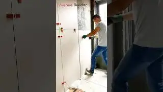 Bathroom Big tile installation | #tiledesign #tilework #diy #asmr #shortsfeed