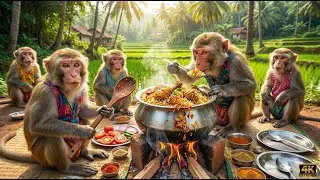 बंदरों ने चिकन बिरयानी बनाई  विलेज स्टाइल कुकिंग Monkeys Make Chicken Biryani  Village Style Cooking