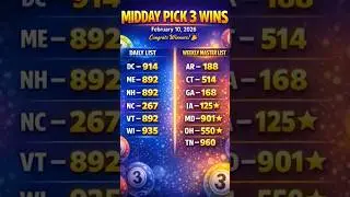 Midday Pick 3 Wins 🔥 Feb 10