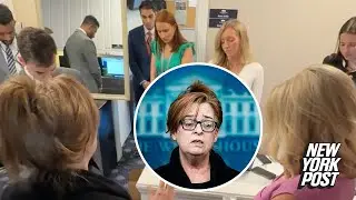 Patty Morin led the White House press team in prayer before taking the podium