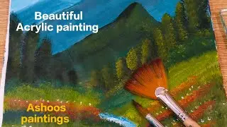 Beautiful Green Grass & Tranquil Lakes Acrylic Painting/Majestic Mountain & peaceful Landscape  Art