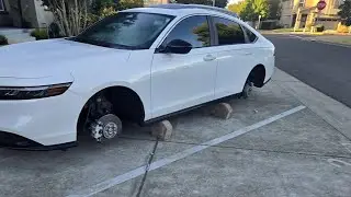 Thieves targeting wheels are leaving stripped cars on cement blocks