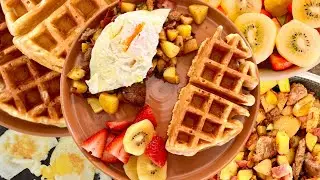 Homemade Sourdough Waffles with Fried Eggs & Potato Skillet: Easy Brunch Recipe