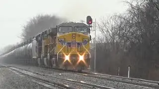 UP 6702 and 5308 with CSX 5218 Lead an Ethanol Train in the Rain on 1/27/18
