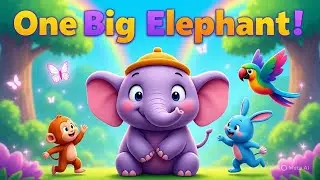 One Big Elephant Colorful Cartoon Animal Song for Kids Preschool Learning Video 3D |MiniMindz