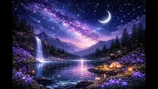 4K 1HOUR CALM MAGICAL WATERFALL NIGHTSKY