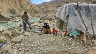 Single Woman by the Wild River | Building a Stone Pavement with River Stones in the Zagros Mountains