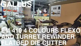 Gallus EM 410 4 colours flexo label press with turret rewinder and flatbed die cutter #GallusEM140