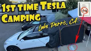 Tesla Camping Ep. 1 at LAKE PERRIS, California #modely #teslamodely #carcamping