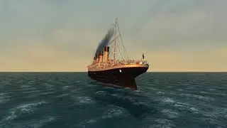 RMS Titanic sailing in open sea at sunset