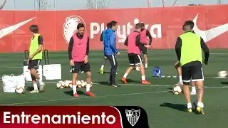 El Sevilla FC sigue preparando la visita a El Alcoraz con la presencia de la Direcci&oacute;n de F&uacute;tbol