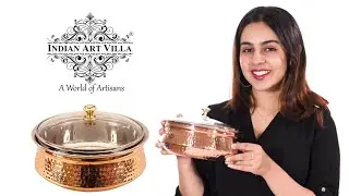 Steel Copper Serving Handi with Glass Lid 400 ML by Indian Art Villa