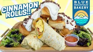 Mountain of Cinnamon Rolls Challenge w/ Giant Breakfast Burrito!!