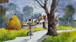 How to draw a watercolour scenery ? জলরঙের দৃশ্য ।