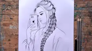 Pretty girl hand holding mobile phone charcoal pencil drawing esay ll girl hand holding phone sketch