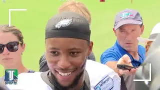 Saquon Barkley, Jalen Carter & Jordan Mailata on Myles Garrett after Eagles-Browns JOINT PRACTICE