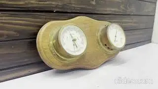 German Made Original Double Brass Barometer - Viking Weather Gauge on Wood Panel