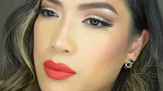 Holiday Glam Makeup Tutorial! - Classic Gold Glitter Cut Crease & Red Lips Full Face