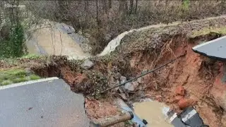 Chunk of road washed away in Hall County