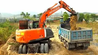 Máy Xúc HITACHI ZAXIS 140W Múc Đất, Xe Ô Tô Tải Ben Chở Và Đổ Đất | Excavator Truck | TienTube TV