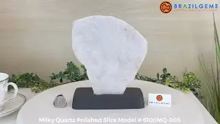 Model # 6100MQ-005 Milky Quartz Slice on a Wood Base by BrazilGems.com 🏷 FOR SALE🛍🛒Shop Now 
