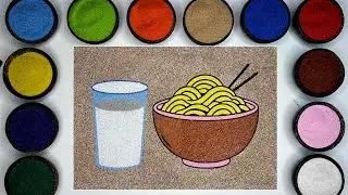 Sand Painting Noodles With Milk | Relaxing ASMR Craft | Satisfying Color Sand Drawing Tutorial