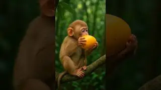 Cute Baby Monkey Eating a Mango on a Tree 🌿🥭#funkytoonkey #monkey #funnymonkey #cute #foryou #mango