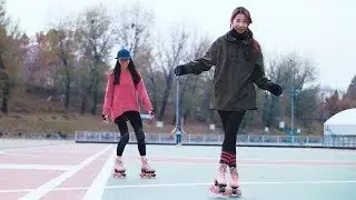 [Eng] 눈 오는날 롤러스케이트 타기 Rollerskating with snow! [Hyojoo's Life]