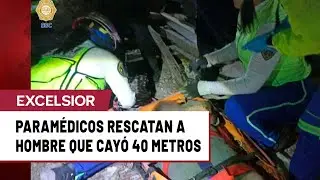 Param&eacute;dicos rescatan a hombre que cay&oacute; 40 metros dentro de una barranca