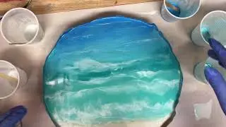Acrylic Pour with Resin Beach Theme Wooden Tray (142)
