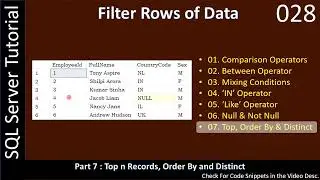 Filter Rows | Part 7 - Top, Order By & Distinct | SSMS TSQL Tutorial #028