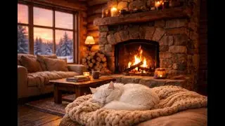 Cozy Cabin Fireplace 4K Seamless Loop  Winter Relaxing Ambience