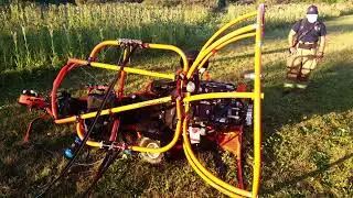 Powered parachute pilot with five-year-old passenger crashes into utility static wire