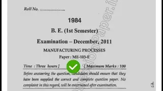 Mdu BE 1st Sem Manufacturing Process Question Paper 2011 #MduQuestionPaper.in